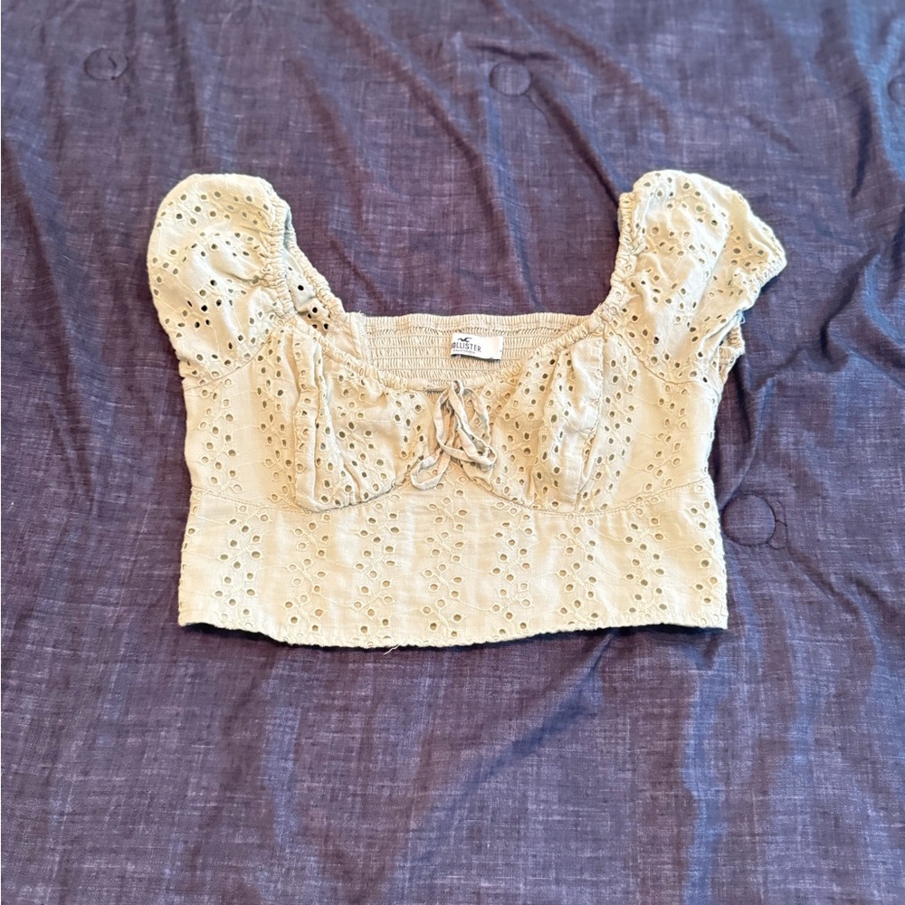 Women's Hollister Light Green Eyelet Crop Top